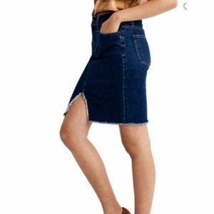 Madewell Denim Skirt Size 27 Blue Frayed Hem Zip Fly Stretch Waist Pockets